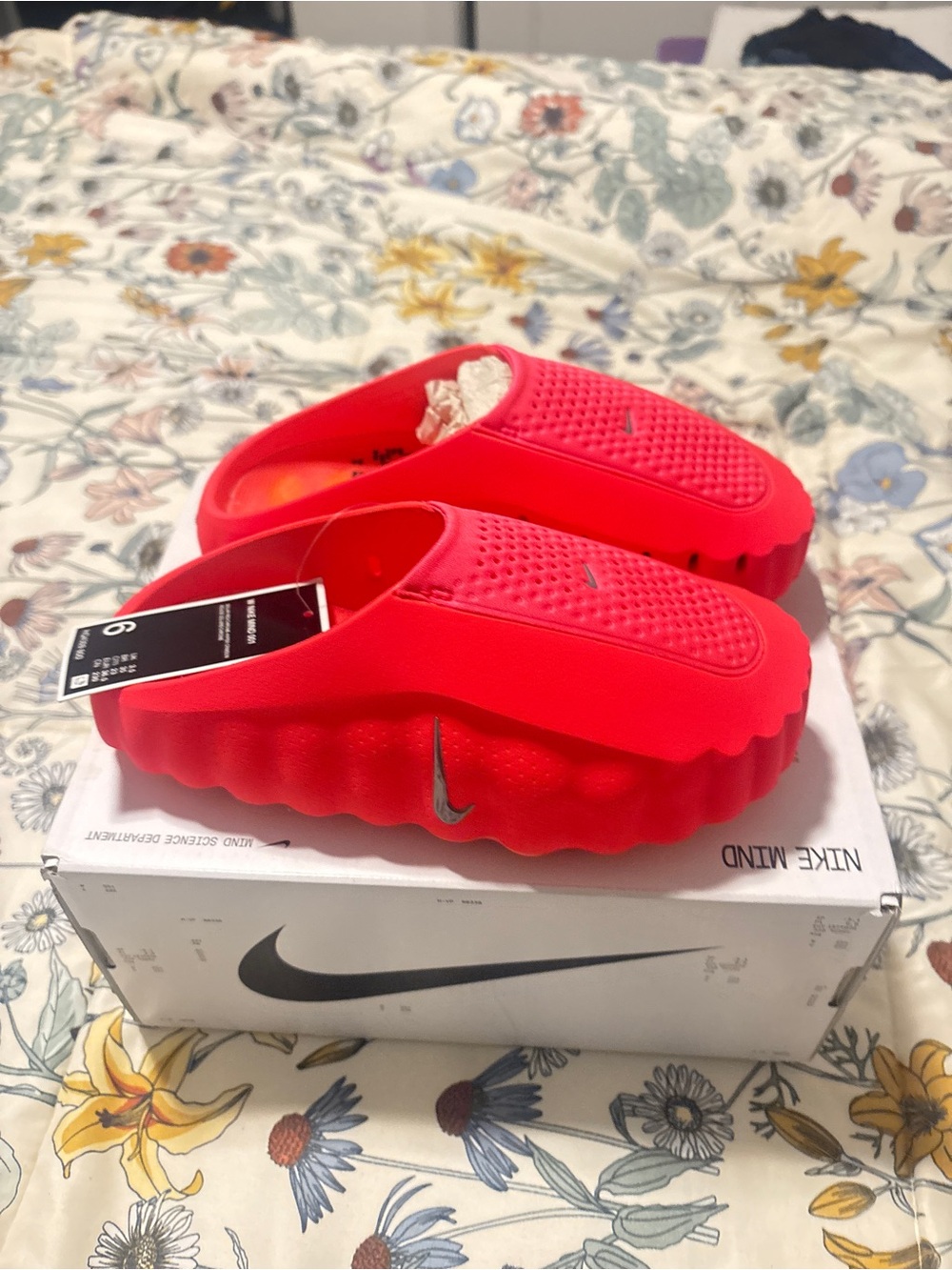 Nike Mind Slide Bright Red Slip-On Foam Clogs with Silver Swoosh